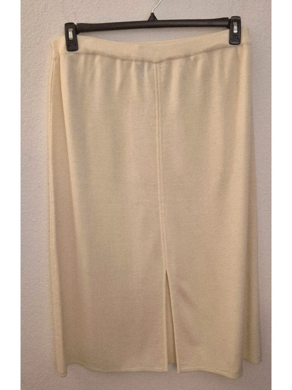 Vintage Cream Acrylic Knit Maxi Skirt with Front Slit Size 2X EUC